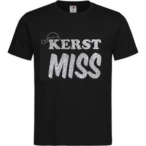T-shirt Kinderen ""Kerst miss"" | korte mouw | Zwart/Zilver GLITTER | maat 134/140