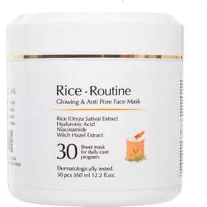 Heraflora - Rice Routine Glowing & Anti Pore Face Mask - Bamboe Sheetmaskers met Rijstextract, Hydraterend, Verhelderend & Poriënverfijnend Effect, Gezichtsmasker voor Dagelijkse Verzorging Vegan & Dermatologisch Getest 30 stuks 360 ml