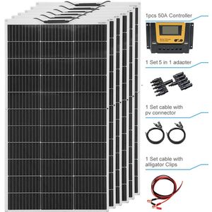 Zonnepaneel - Zonnepaneelset - Zonnepaneelkit - Flexibel - Fotovoltaïsch - Set van 5 - Zonnepaneel - met Controller - PV-connector - Krokodillenklem - 2-in-1-Adapter - voor Camperaccu - Thuislader - Camping - Noodsituatie - 600W - Zwart