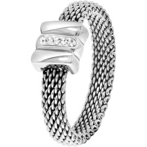 Lucardi Dames Ring mesh met kristal - Ring - Cadeau - Staal - Zilverkleurig