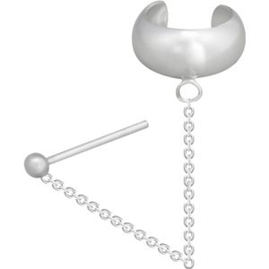 Zilveren oorbellen | Chain oorbellen | Zilveren ear cuff, gladde band met chain