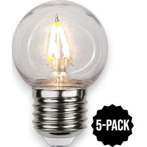 5-Pack | Prikkabel - Kogellamp - E27 - 1.4W - Extra Warm Wit - 2700K - Filament - Helder