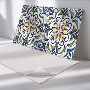 Wallfluent Vinyl Wandpaneel - Plantenpatroon met bloemen Vinyl Wandbekleding - 100 cm x 50 cm - Blauw PVC wandpaneel - 1 stuk - Rechthoekig Wandbekleding Vinyl - Bloemen en planten Wandpaneel - Zelfklevend Muurpaneel - Wandpaneel Keuken en Badkamer