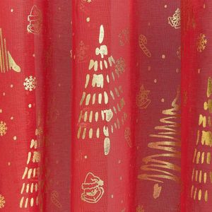 Kerstdecoratie, gordijnen met inslagringen, Kerstmis, rood, gordijnen, raam, decoratiegordijn met borduurwerk voor woonkamer, slaapkamer en balkondeur, set van 2, 145 x 140 cm (h x b)