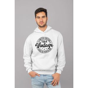 1984 Jaar Wit Hoodie Heren - Maat M - Aged Vintage - Verjaardag Cadeau Mannen - Limited Edition