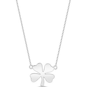 Klavertje Vier Ketting Zilver (925 Sterling Zilver) Zilveren Geluksketting Dames | Cadeau Voor Vrouw Of Vriendin