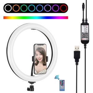 PULUZ 11,8 inch 30 cm RGB dimbare LED met dubbele kleurtemperatuur, gebogen diffuse lichtring, vloggen, selfiefotografie, videoverlichting met statief, balhoofd, telefoonklem en afstandsbediening
