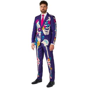 Suitmeister Sugar Skull Purple - Heren Pak - Skelet Pak - Carnaval Kostuum - Meerkleurig - Maat: 2XL