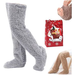 Kerst Fuzzy Kniekousen - Lange Fuzzy Kniekousen, Warme Sokken - Dames Fuzzy Kniekousen - Winter Fuzzy Warme Slaapsokken - sokken lang, zacht en warm tot - Lichtgrijs