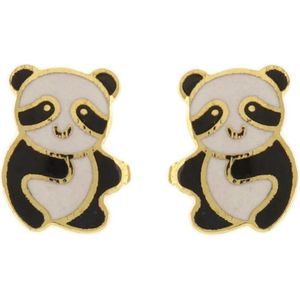 Behave Oorbellen oorstekers panda goud kleur met zwart wit emaille 1cm