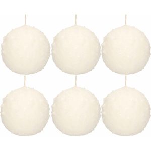 6x Witte sneeuwbal bolkaarsen 10 cm 67 branduren - Kerst kaarsjes - Sneeuwballen ronde geurloze kaarsen - Woondecoraties