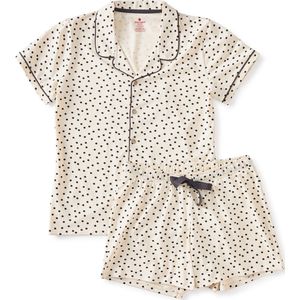Little Label Pyjama Dames Maat M/38-40 - off white, zwart - Gestipt - Shortama - Zachte BIO Katoen