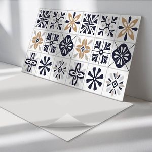 Wallfluent Vinyl Wandpaneel - Decoratieve patronen in tegels PVC Muurpaneel - 100 cm x 50 cm - Marine PVC wandpaneel - 1 stuk - Rechthoekig Wandbekleding Vinyl - Texturen Wandpaneel - Zelfklevende Wandbekleding - Wandpaneel Keuken en Badkamer