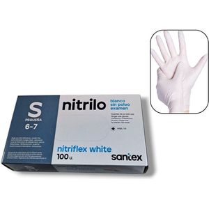 Santex - 100x Wegwerp Handschoenen - Nitrile - Wit - Powder Free - Latex free - Maat S
