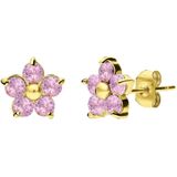 Lucardi - Dames Stalen Goldplated Oorknoppen - Lichtroze - Bloem met Zirkonia