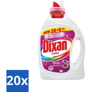 20 x Dixan Color - Vloeibaar Wasmiddel en Vlekverwijderaar - Anti Color Transfer - Gekleurde Was - 36 Wasbeurten - Gekleurde Was - Anti Kleurdoorloop - Vlekkenverwijderaar - Vloeibaar Wasmiddel - Gekleurde Stoffen