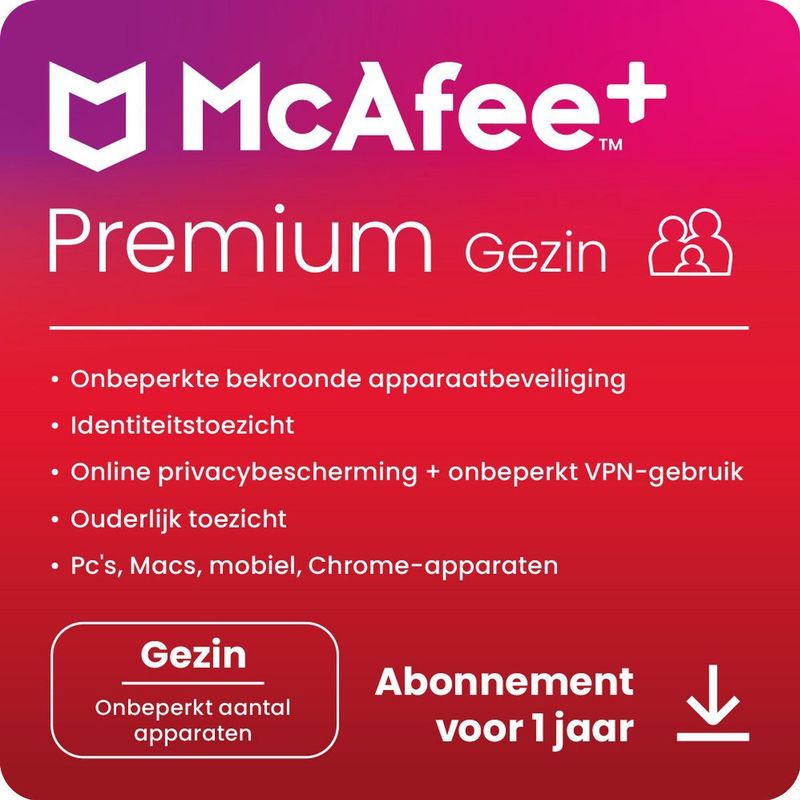 McAfee+ Premium - Familie - Onbeperkt Aantal Apparaten - 1 Jaar - NL