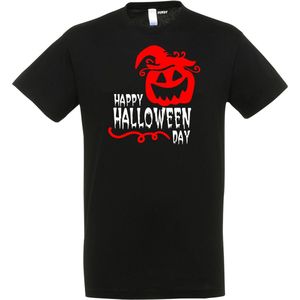 T-shirt kinderen Happy Halloween Day | Halloween kostuum kind dames heren | verkleedkleren meisje jongen | Zwart | maat 152