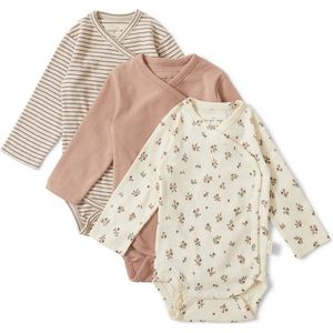 Konges Sløjd - Newborn Overslagrompers - Petit Amour/Striped/Blush - 3 Pack