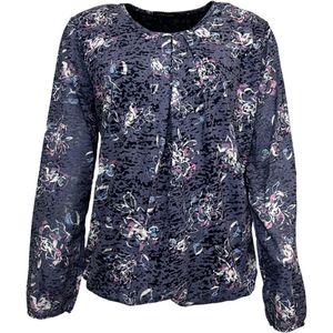 Pink Lady dames blouse - E210 - blauw print - ronde hals - lange mouwen - elastiek - maat XL