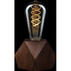 CROWN LED houten tafellamp - werkt op batterijen, inclusief Edison LED-lamp EL17, E27-voet - Industrieel, retro en vintage design, kleur donker eiken, draagbaar, lichtgewicht