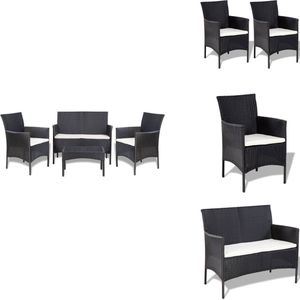 vidaXL Bankset - Banksets - Loungeset - Loungesets - 4-delige Loungeset met kussens poly rattan zwart