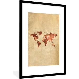 Fotolijst incl. Poster - Wereldkaart - Hart - Papyrus - 80x120 cm - Posterlijst