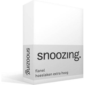 Snoozing - Flanel - Hoeslaken - Extra Hoog - Lits-jumeaux - 200x210/220 cm - Wit