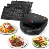 Aigostar 3 in 1 Wafelijzer - Tosti Apparaat - Contact Grill - 750W - Zwart