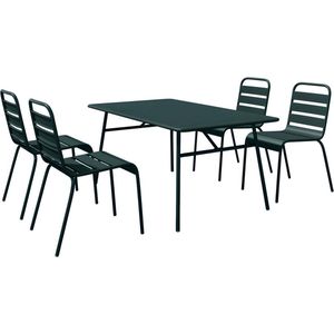 MYLIA Tuineethoek van metaal - Een tafel D160 cm en 4 opstapelbare stoelen - Spargroen - MIRMANDE van MYLIA L 160 cm x H 79 cm x D 80 cm