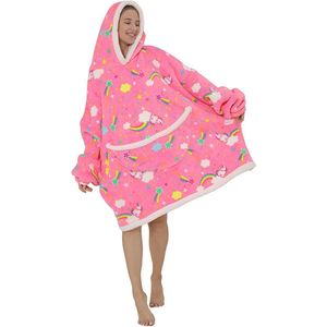 Oversized Deken Hoodie voor Dames en Heren - Draagbare Sherpa Fleece Capuchontrui met Zak - XL/4XL