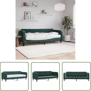 The Living Store Slaapbank Donkergroen Fluweel 223x90x75cm - Schuimmatras - Houten Frame