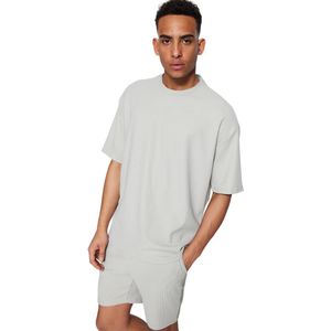Trendyol Ecru Premium Oversized Ottoman T-Shirt Met Ronde Hals En Korte Mouwen Met Textuur Tmnss23Ts00081