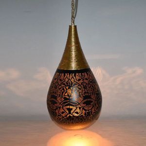 Oosterse metalen hanglamp Filigrain Druppel | 1 lichts | zwart-goud | metaal | Ø 21 cm | 42 cm | sfeervol / traditioneel design