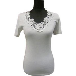 dames ondershirt korte mouw met kant wit 44-46