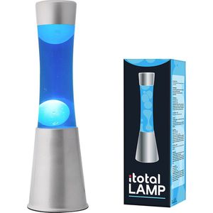 i-Total Lavalamp - Lava Lamp - Sfeerlamp - 30x9 cm - Glas/Aluminium - 25W - Blauw met witte Lava - Zilvergrijs - XL1795