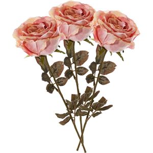 Top Art Kunstbloem roos Calista - 3x - oud roze - 66 cm - plastic steel - decoratie bloemen