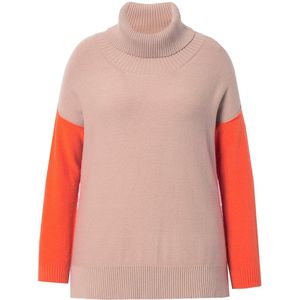 MIAMODA MIAMODA - Dames - Trui oversized opstaande kraag colorblocking - Zand - Maat 42+