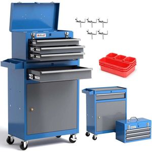 Multis 3-in-1 Luxe Gereedschapswagen - Gereedschapstrolley - Gereedschapskast met Lades - Inclusief Kleine Gereedschapswagen en Afneembare Gereedschapskist - Blauw