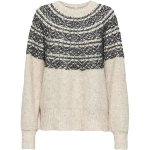 ONLY - ONLSIDONA LIFE LS JQ O-NECK KNT - Dames Trui - Beige - Gemêleerd