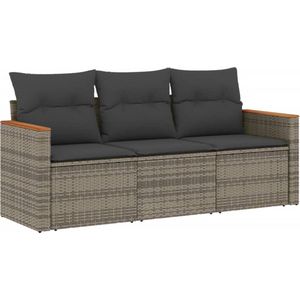 vidaXL - 3-delige - Loungeset - met - kussens - poly - rattan - grijs