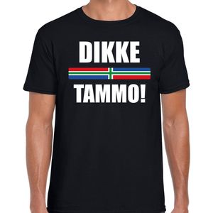 Dikke tammo met vlag Groningen t-shirt zwart heren - Gronings dialect cadeau shirt M