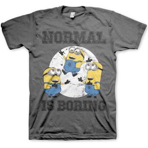Minions Heren Tshirt -XL- Normal Life Is Boring Grijs