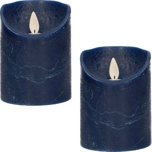 3x Donkerblauwe LED kaarsen / stompkaarsen 10 cm - Luxe kaarsen op batterijen met bewegende vlam