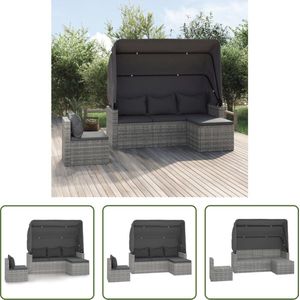 The Living Store Loungeset - Grijs - PE-rattan - 178 x 64 x 151.5 cm - Inklapbare luifel