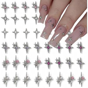 40pcs Silver Star Nail Charms - 3D Star Nail Art Charms voor Acrylic Nails - Shiny Alloy Crystal Star Nail Gems - Nail Jewellery en Star Nail Rhinestones