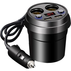12v Adapter - USB Autolader - Bekerhouder Splitter Auto - Zwart - Interieur Accesoires