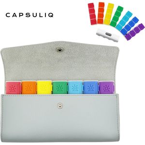 Pillendoos - Pillendoos 7 Dagen - Pillendoosjes - Pillendoosjes 7 Dagen 4 Vakken - Blauw - Pillendoosjes Met Leder Opbergtasje - Nederlandstalig - Medicijndoosje 7 Dagen - Gratis Pillensnijder - CAPSULIQ®