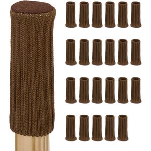 Relaxdays stoelpoot sokken set van 24 - ronde vloerbeschermers voor stoelen - stoelsokken - bruin