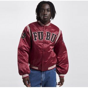 FUBU College Satin Varsity Jacket red/black/creme - Sportjas ROZE - Maat Size S